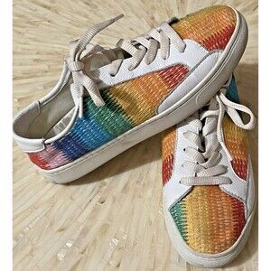 Soludos Ibiza Rainbow Ombre Leather Sneakers Women 8.5 Shoe Low Top Fabric Weave